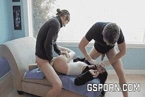 Two guys buttfuck Asian milf