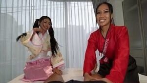 Intense Asian anal massage threesome